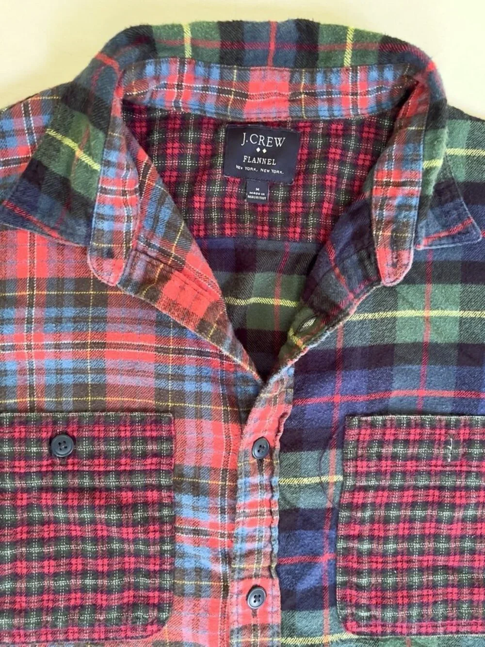 J. Crew Mens M Patchwork Flannel Shirt Mixed Plaid Tartan Cotton